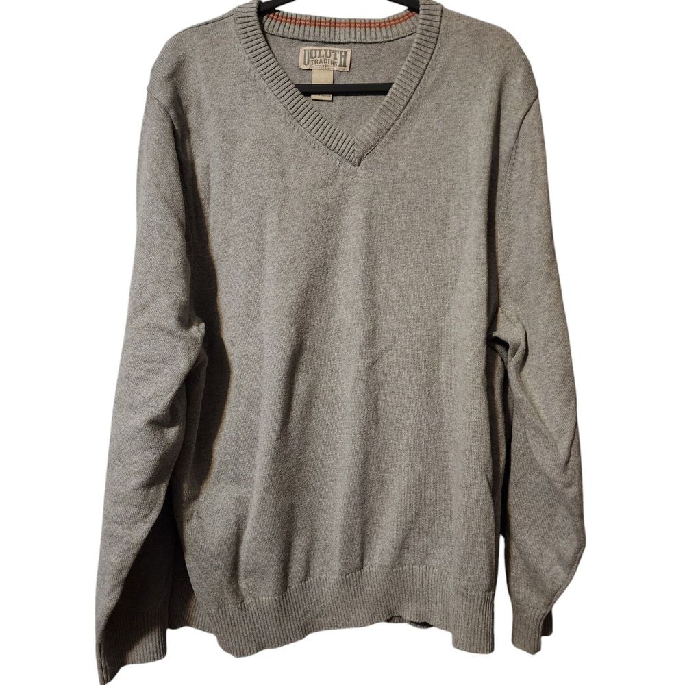 Duluth Trading Co Mens Sweater Gray Cotton Nylon Blend Size 2XL Tall V- Neck
